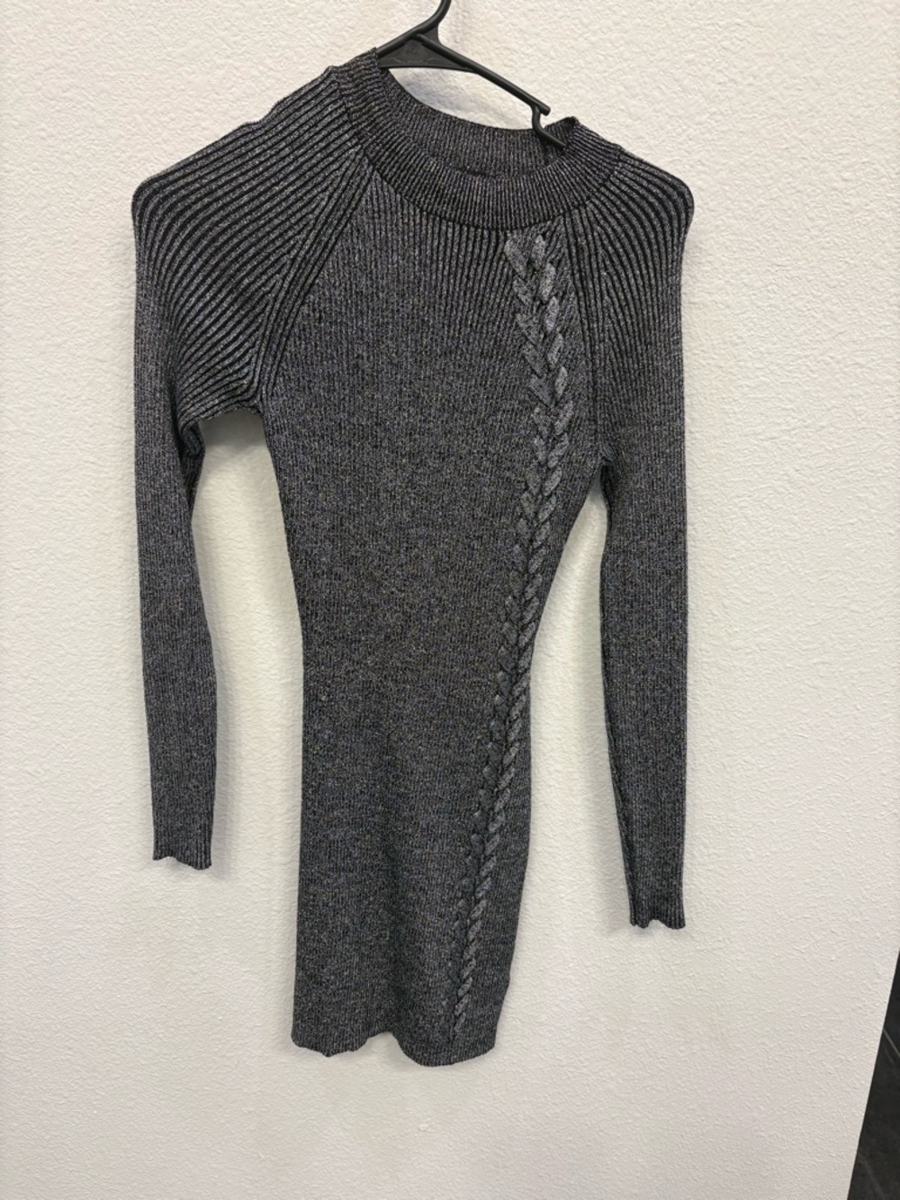 Charcoal Gray Long-Sleeve Cable Knit Sweater Dress